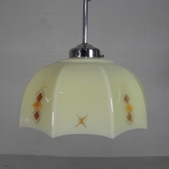 Image 1 of Art Deco hanglamp met glazen tienhoekige kap, jaren 30