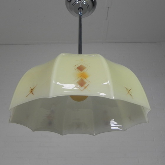 Image 1 of Art Deco hanglamp met glazen tienhoekige kap, jaren 30