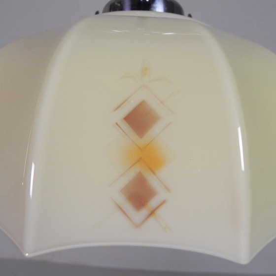 Image 1 of Art Deco hanglamp met glazen tienhoekige kap, jaren 30