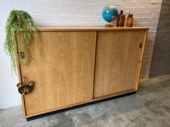 Image 1 of Vintage Mid-Century (Xl) Schoolkast,Schuifdeurkast,Dressoir