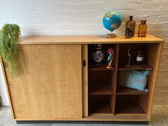 Image 1 of Vintage Mid-Century (Xl) Schoolkast,Schuifdeurkast,Dressoir