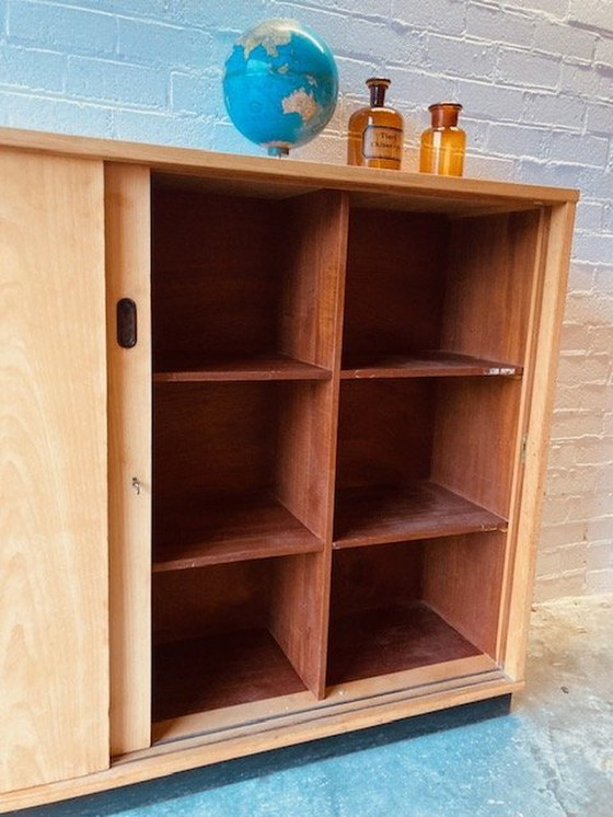 Image 1 of Vintage Mid-Century (Xl) Schoolkast,Schuifdeurkast,Dressoir