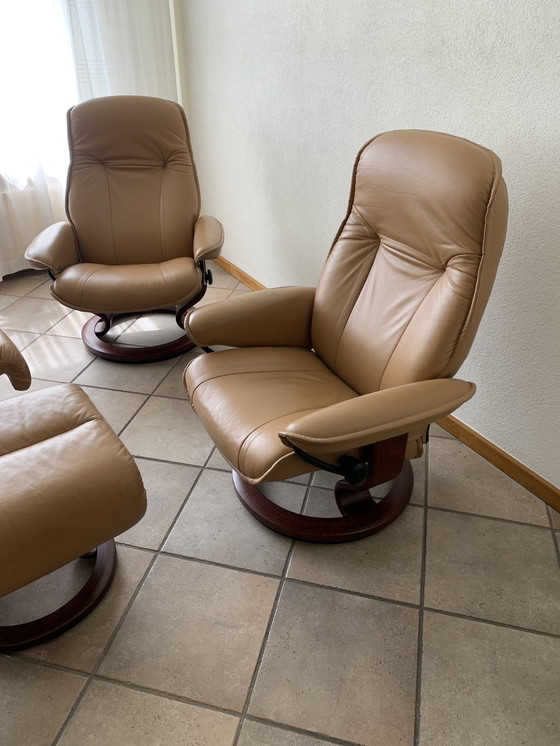 Image 1 of 2x Ekornes relax fauteuils + voetenbank