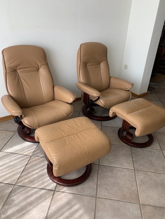 Image 1 of 2x Ekornes relax fauteuils + voetenbank