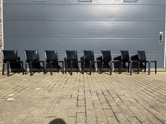 Image 1 of 8X Cassina Cab Chairs Mario Bellini In Zwart Tuigleder