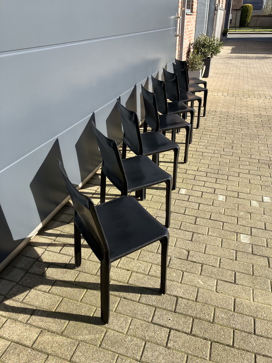 Image 1 of 8X Cassina Cab Chairs Mario Bellini In Zwart Tuigleder
