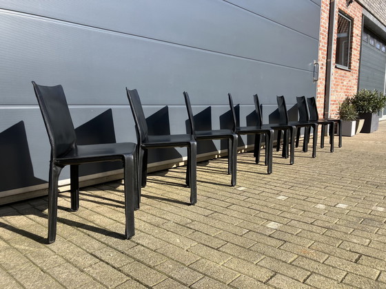 Image 1 of 8X Cassina Cab Chairs Mario Bellini In Zwart Tuigleder