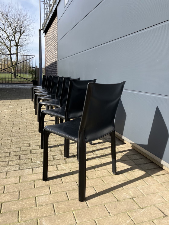 Image 1 of 8X Cassina Cab Chairs Mario Bellini In Zwart Tuigleder