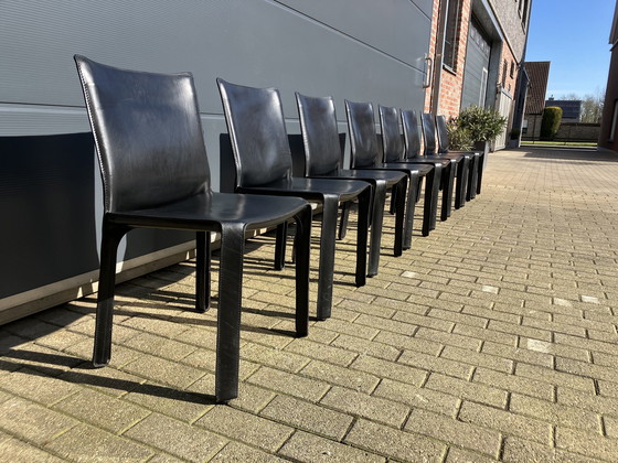 Image 1 of 8X Cassina Cab Chairs Mario Bellini In Zwart Tuigleder