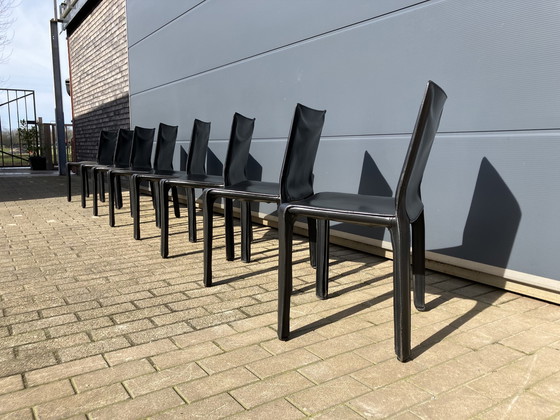 Image 1 of 8X Cassina Cab Chairs Mario Bellini In Zwart Tuigleder