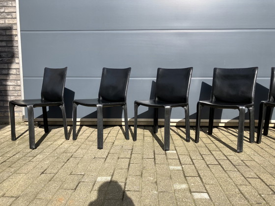 Image 1 of 8X Cassina Cab Chairs Mario Bellini In Zwart Tuigleder
