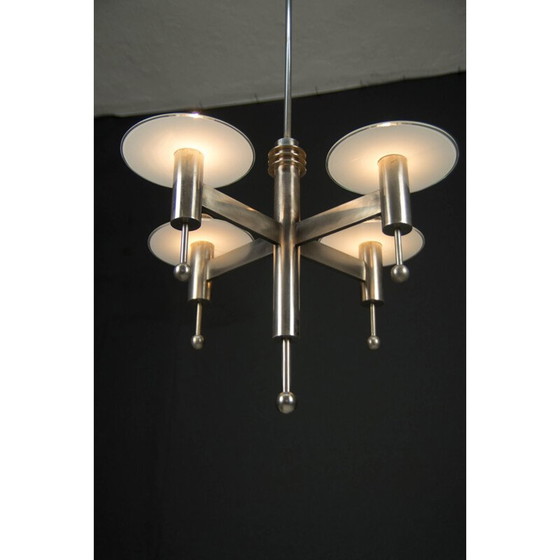 Image 1 of Vintage vernikkelde art deco of bauhaus kroonluchter met 4 vlammen, 1920