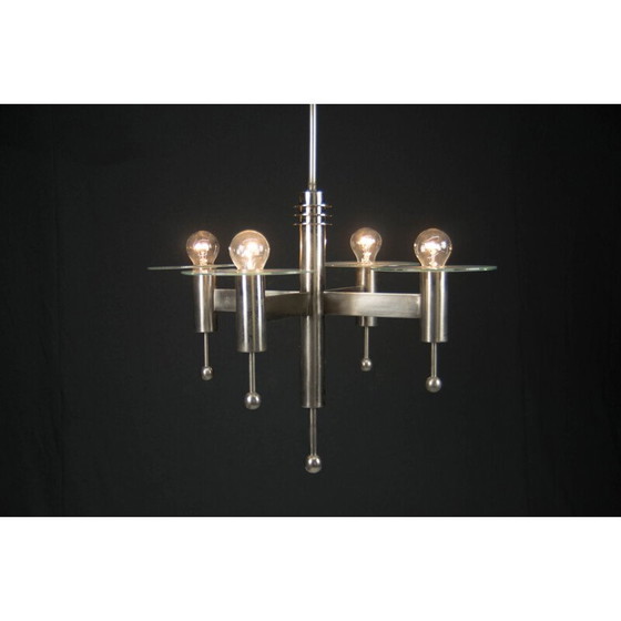 Image 1 of Vintage vernikkelde art deco of bauhaus kroonluchter met 4 vlammen, 1920