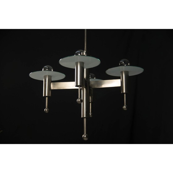 Image 1 of Vintage vernikkelde art deco of bauhaus kroonluchter met 4 vlammen, 1920
