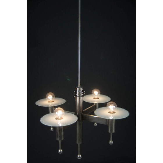 Image 1 of Vintage vernikkelde art deco of bauhaus kroonluchter met 4 vlammen, 1920