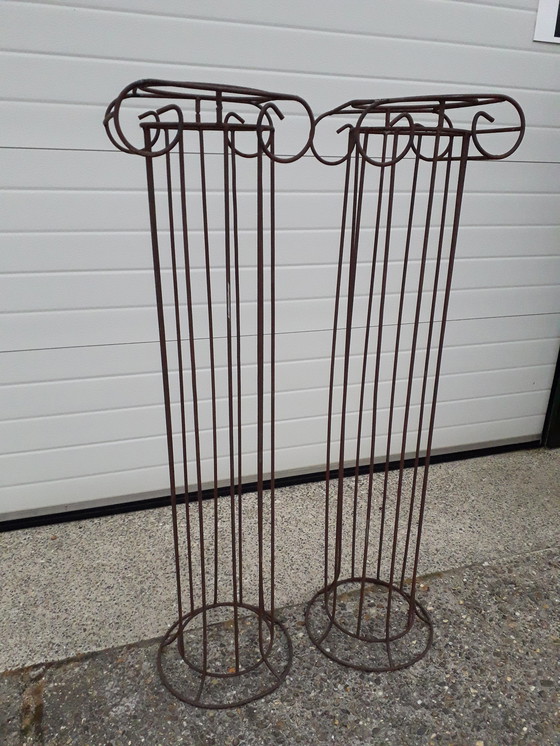 Image 1 of 2x Vintage Metalen Ionische zuilen