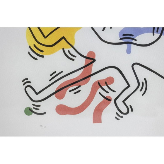 Image 1 of Zeefdruk in eikenhouten frame van Keith Haring, VS 1990