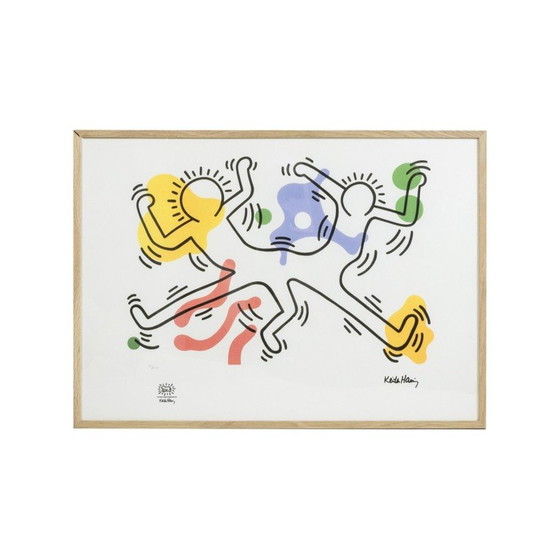 Image 1 of Zeefdruk in eikenhouten frame van Keith Haring, VS 1990