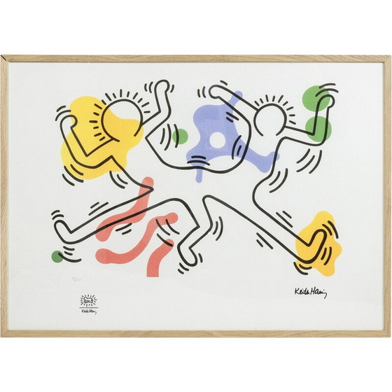 Image 1 of Zeefdruk in eikenhouten frame van Keith Haring, VS 1990