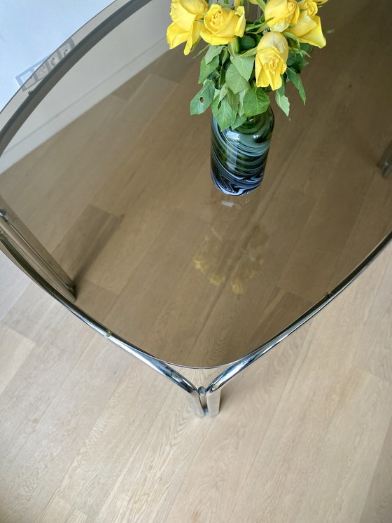 Image 1 of Vintage Space Age Eettafel Met Chrome Buisframe & Rookglas