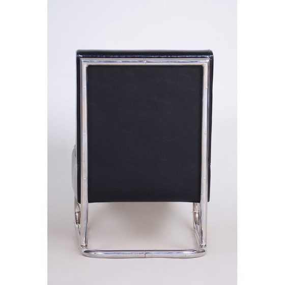 Image 1 of Vintage zwart leren fauteuil, Tsjecho-Slowakije jaren 1930