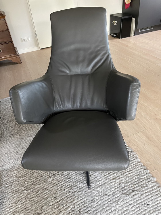 Image 1 of 2X Galux Grijze Leren Verstelbare Relax Fauteuil