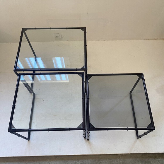Image 1 of Vintage metalen nesttafel, bamboestijl, Italië 1970