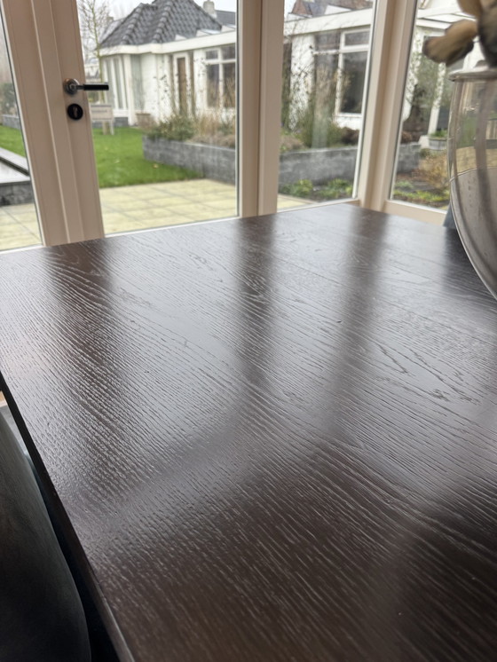 Image 1 of Houten Eet Tafel 6 Gestoffeerde Stoelen