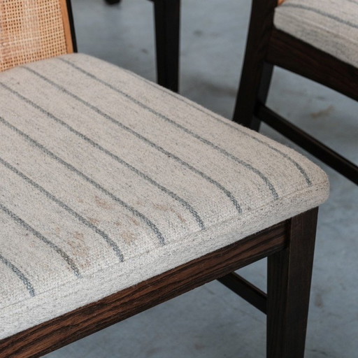 Set van 6 vintage rotan en essenhouten eetkamerstoelen, Denemarken 1980
