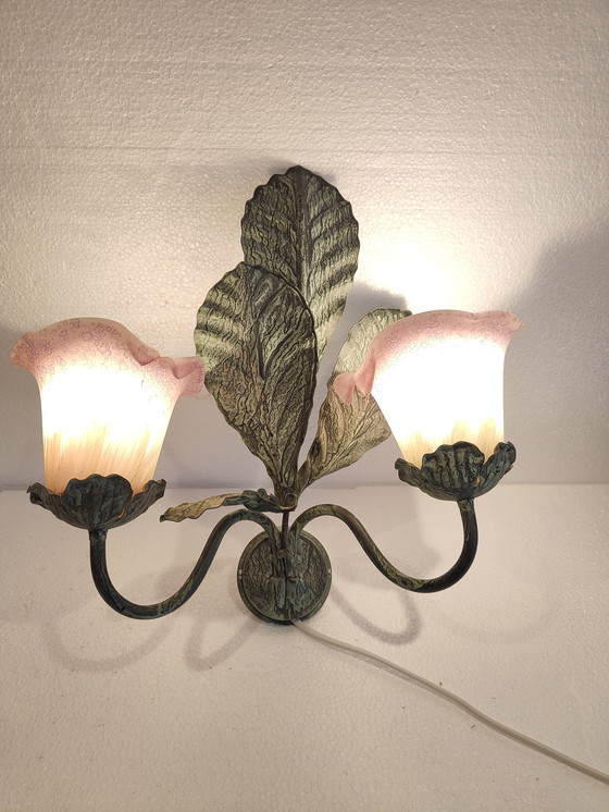 Image 1 of Herda groene metalen wandlamp met murano kelken 