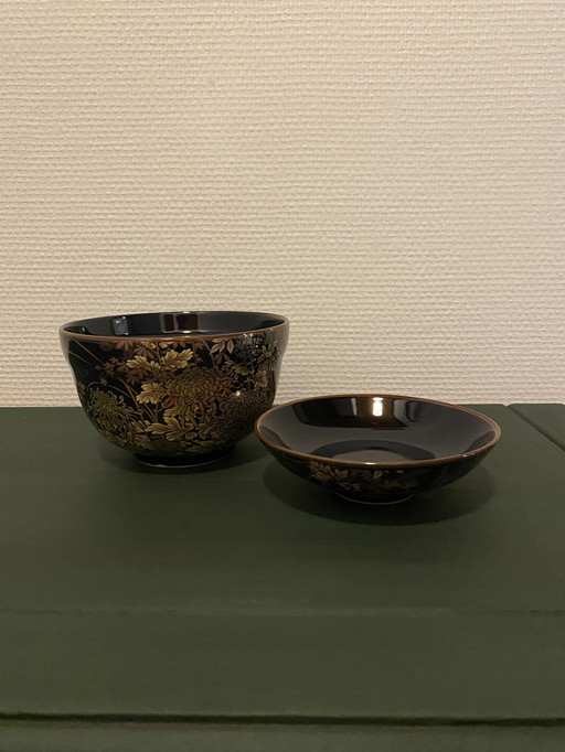 Shibata Black Porcelain -  Gold Flowers