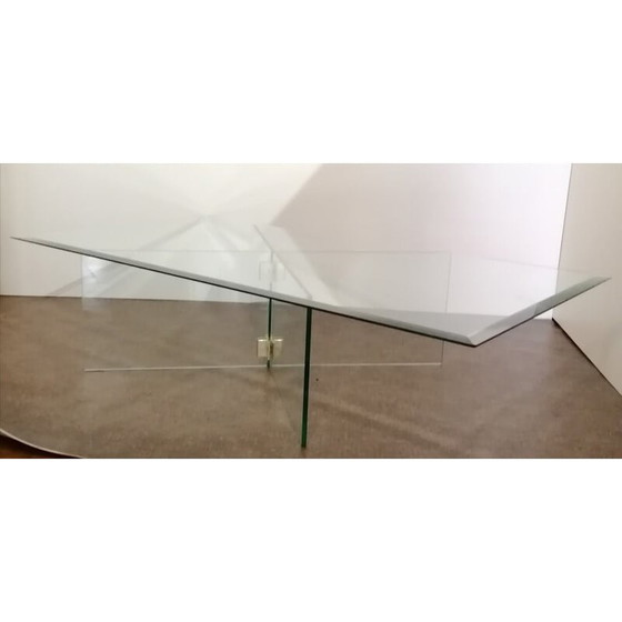 Image 1 of Vintage salontafel in gehard glas en messing van Leon Rosen voor Pace Collection, 1970