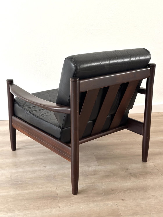 Image 1 of Vintage Deense Teak Fauteuil Met Zwart Leer