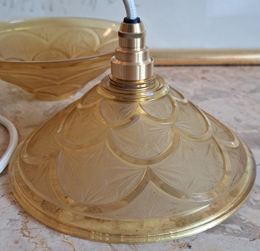 2X Artdeco Hanglamp Glas Amberkleurig 18 Cm Rond