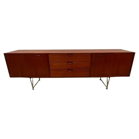 Image 1 of Vintage messing en teakhouten dressoir van William Watting voor Fristho, Nederland 1950