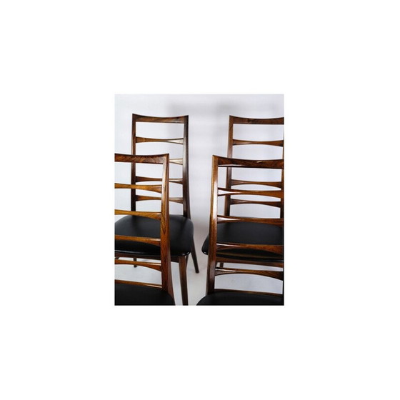 Image 1 of Set van 4 vintage rozenhouten stoelen met hoge rugleuning van Niels Kofoed, jaren 1960