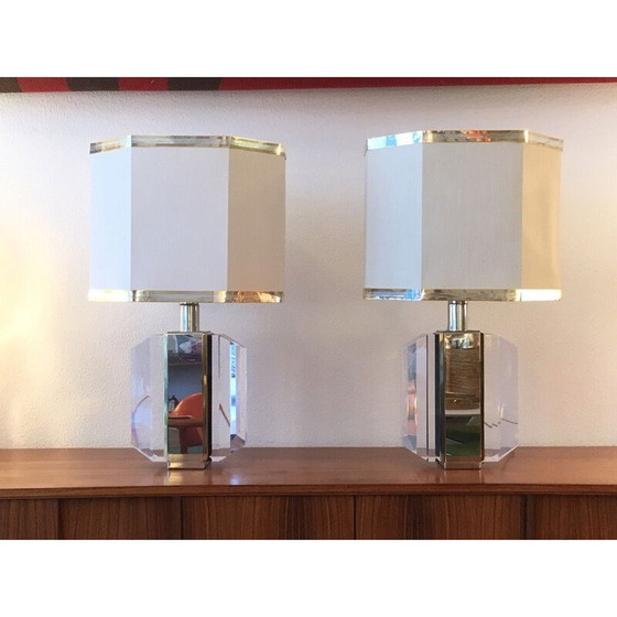 Image 1 of Vintage paar lampen in plexiglas, chroom en messing 1970