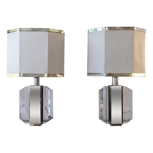 Vintage paar lampen in plexiglas, chroom en messing 1970