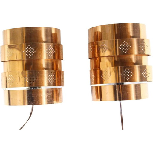 Paar vintage messing wandlampen van Werner Schou voor Coronell Elektro, Denemarken, 1970