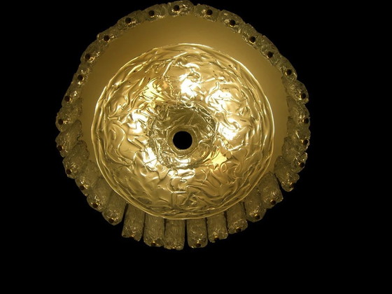 Image 1 of Grote Plafond Hanglamp, Barovier I Toso, Mid Century Modern, Art Deco, Post Modern, Murano Kristal, Tamboerijn, Messing, Crys