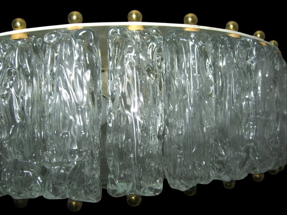 Image 1 of Grote Plafond Hanglamp, Barovier I Toso, Mid Century Modern, Art Deco, Post Modern, Murano Kristal, Tamboerijn, Messing, Crys