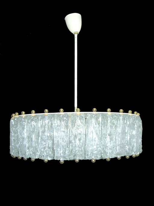 Grote Plafond Hanglamp, Barovier I Toso, Mid Century Modern, Art Deco, Post Modern, Murano Kristal, Tamboerijn, Messing, Crys