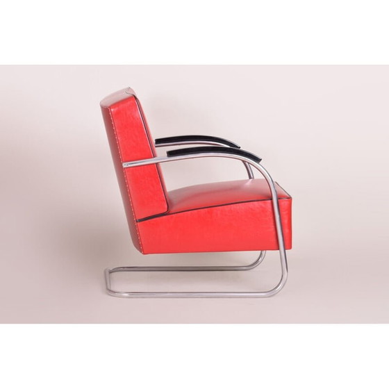 Image 1 of Vintage rood lederen fauteuil en voetensteun van Mucke Melder, jaren 1930