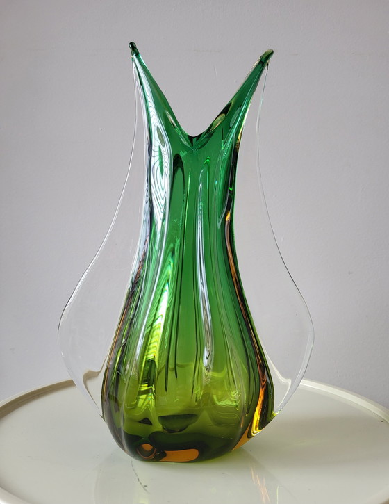 Image 1 of Murano meerkleurige glazen ears vaas, Sommserso-techniek, Seguso Flavio Poli, Italy