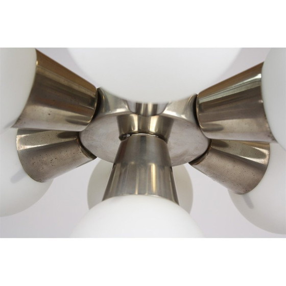 Image 1 of Vintage metalen en glazen kroonluchter Sputnik van Kamenický Šenov, Tsjecho-Slowakije 1970