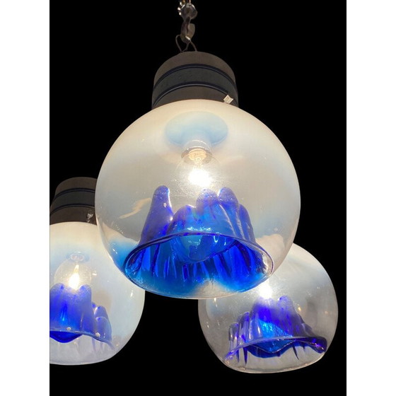 Image 1 of Vintage hanglamp met 3 blauwe bollen van Toni Zuccheri, 1970