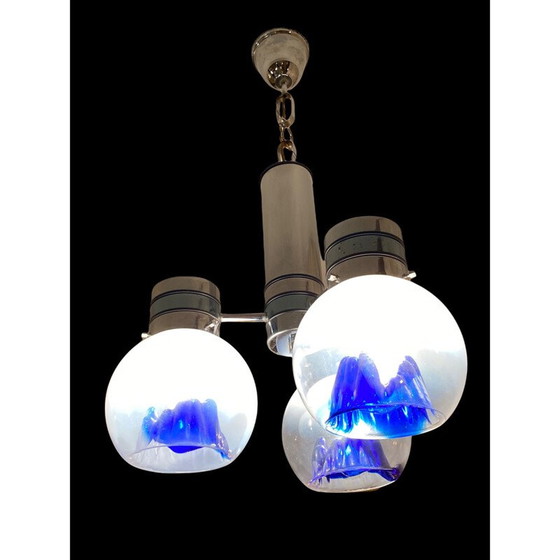 Image 1 of Vintage hanglamp met 3 blauwe bollen van Toni Zuccheri, 1970