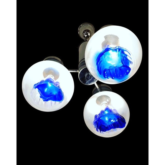 Image 1 of Vintage hanglamp met 3 blauwe bollen van Toni Zuccheri, 1970