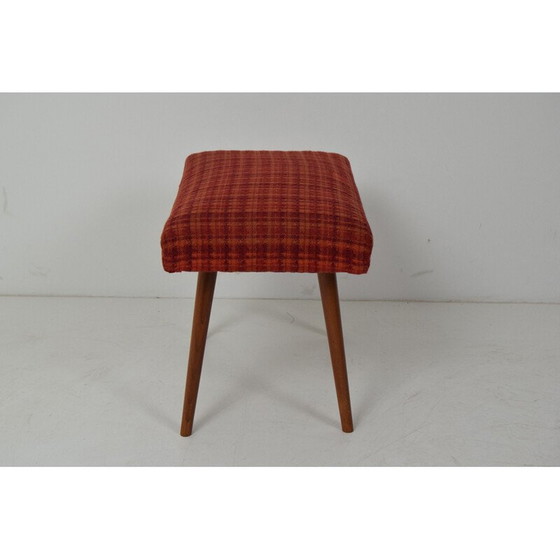 Image 1 of Mid Century Kruk of Tabouret Hout Stof Tsjecho-Slowakije 1960
