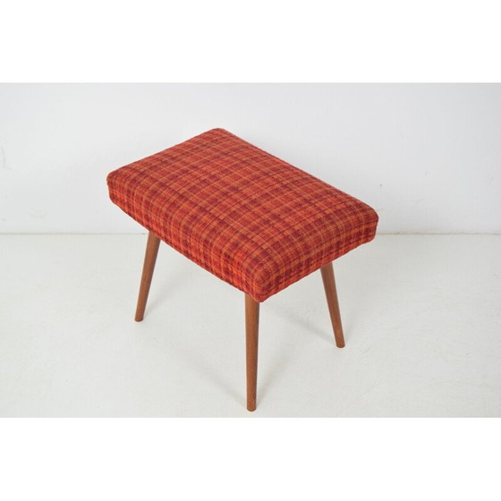 Image 1 of Mid Century Kruk of Tabouret Hout Stof Tsjecho-Slowakije 1960